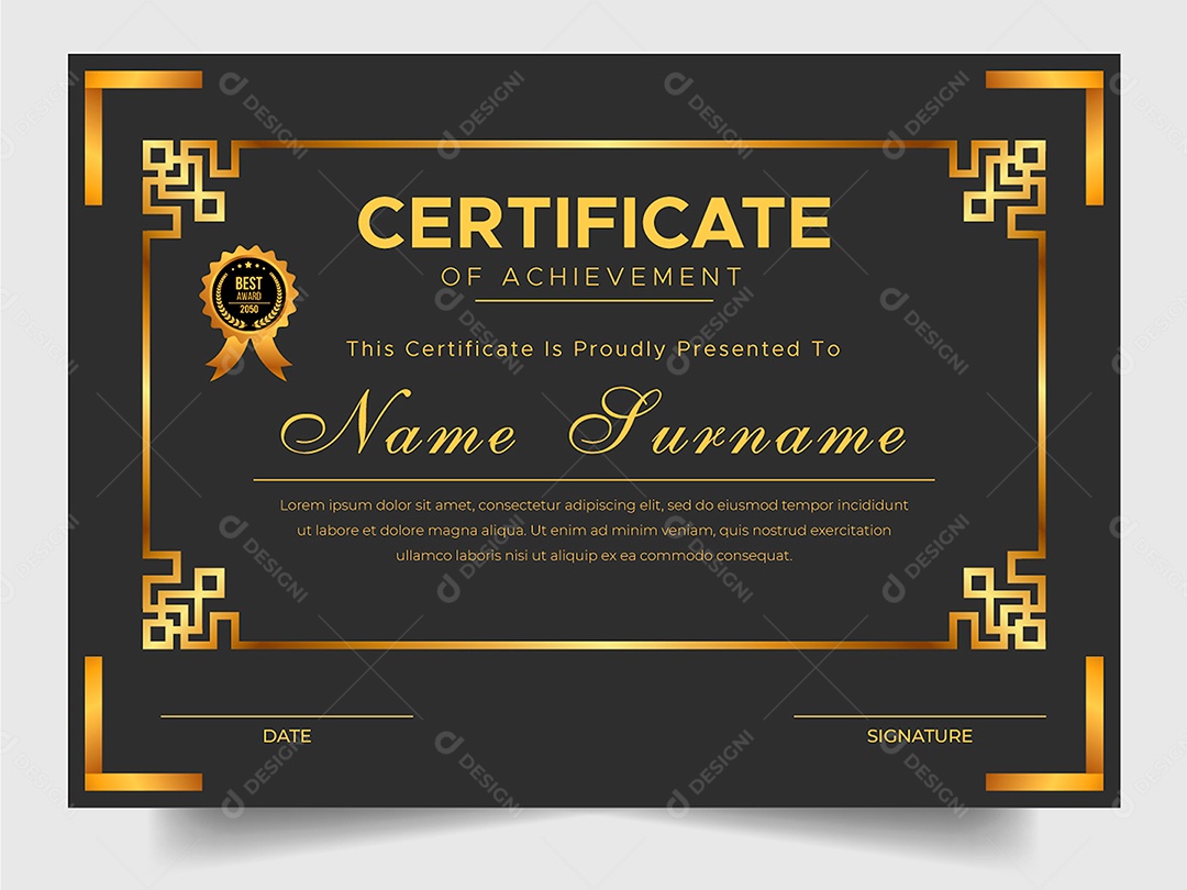 Certificado Preto Dourado de Luxo para Modelo de Conquista