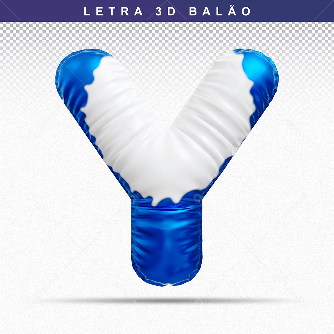 Balão de Letra Y Maiúscula Elemento 3D Azul e Branco para Composição PSD