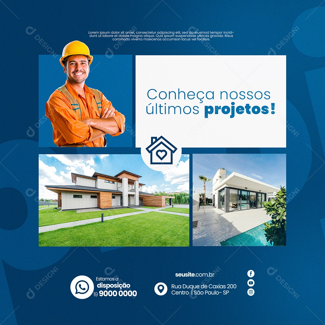 Construtora Conheça Nossos Ùtimos Projetos Social Media PSD Editável
