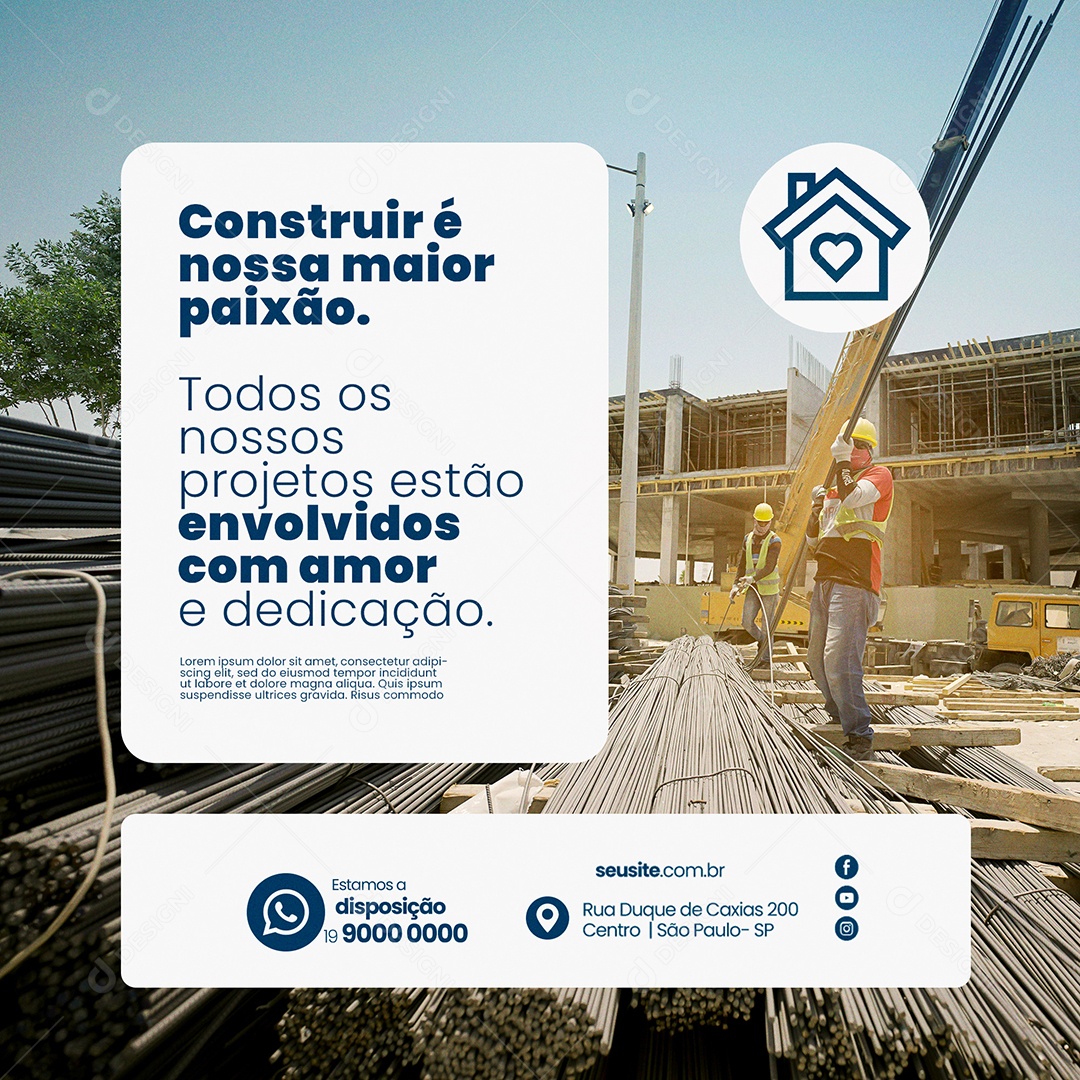 Construtora Construir é Nossa Maior Paixão Social Media PSD Editável