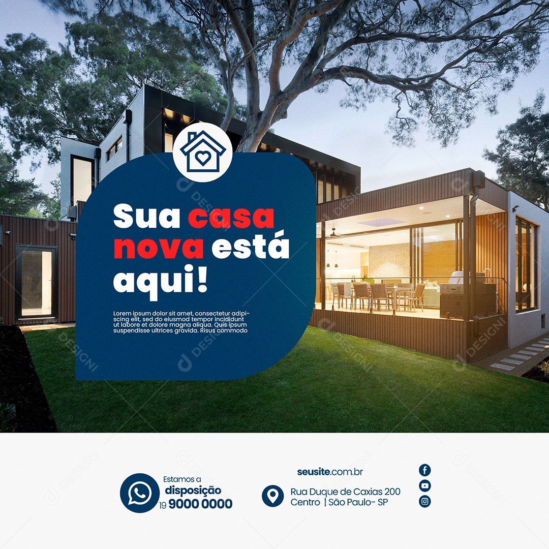 Construtora Sua Casa Nova Está Aqui Social Media PSD Editável