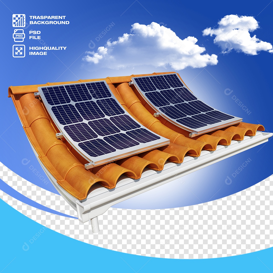 Telhado com Placa Solar Elemento  3D para Composição PSD