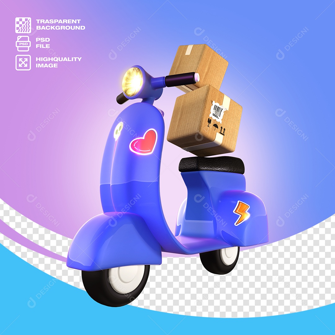 Moto com Caixa Elemento 3D para Composição PSD
