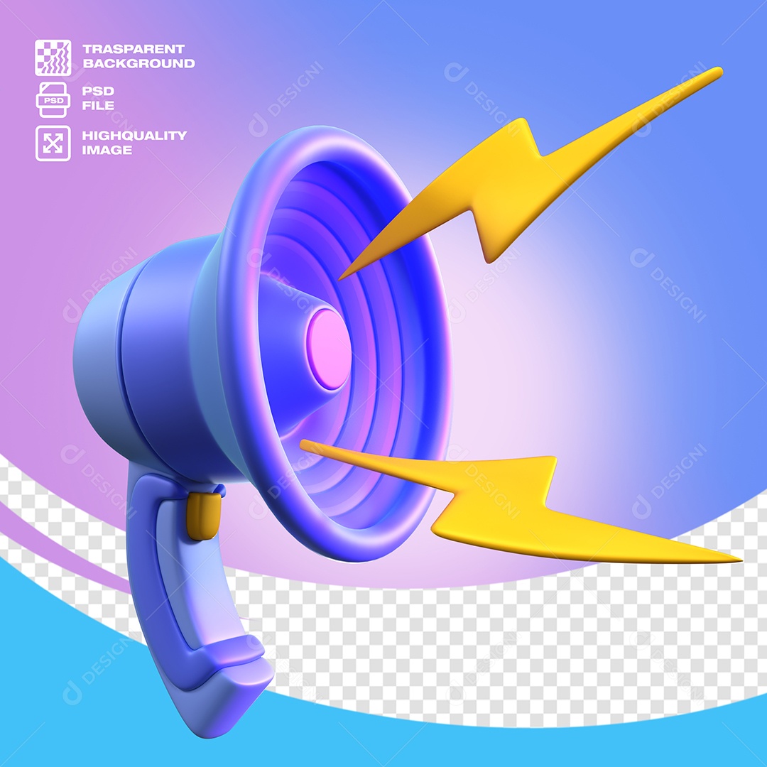 Megafone Elemento 3D Azul para Composição PSD