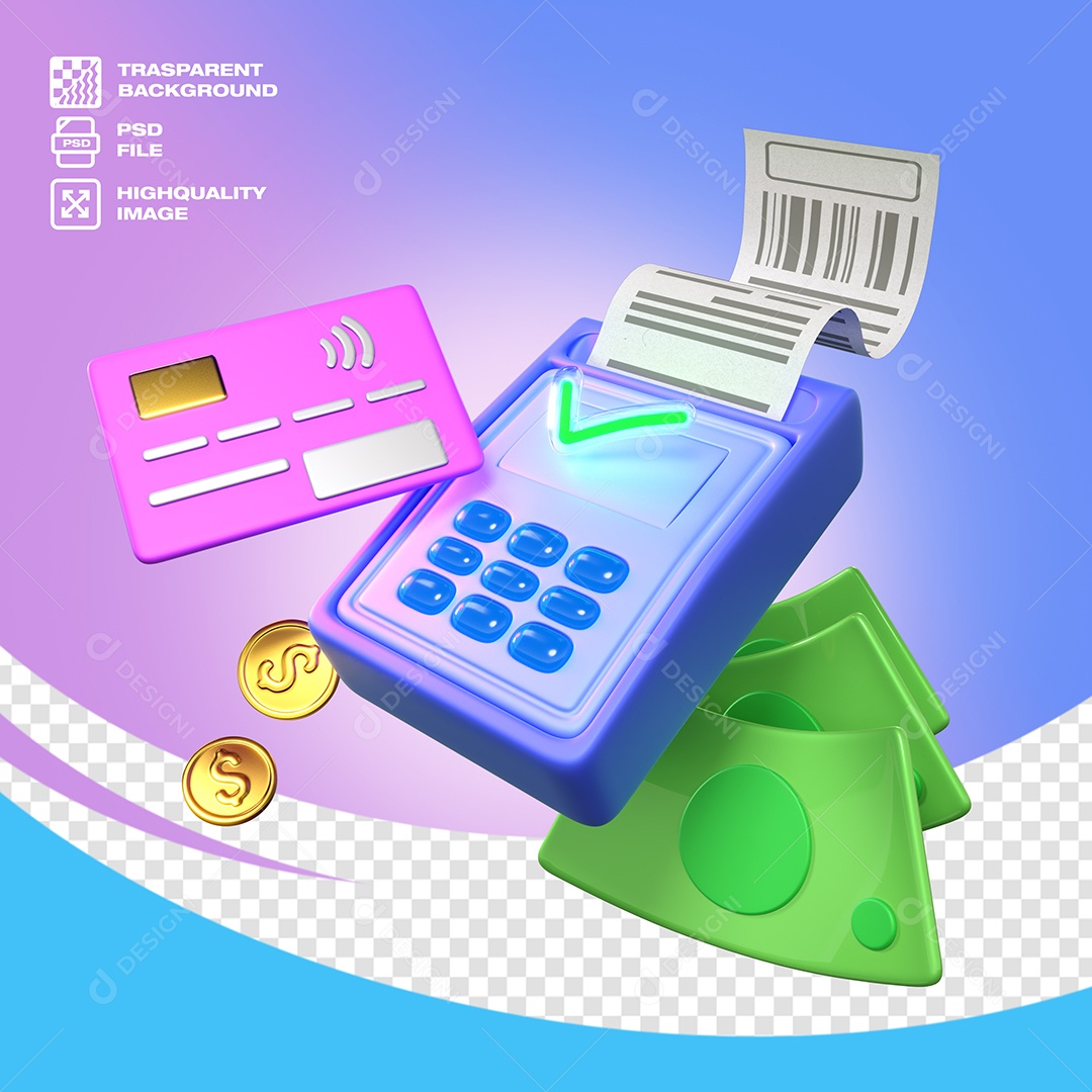 Cartão Máquininha Elemento 3D para Composição PSD