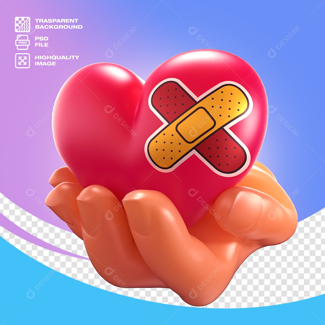 Coração na Mão Elemento 3D para Composição PSD