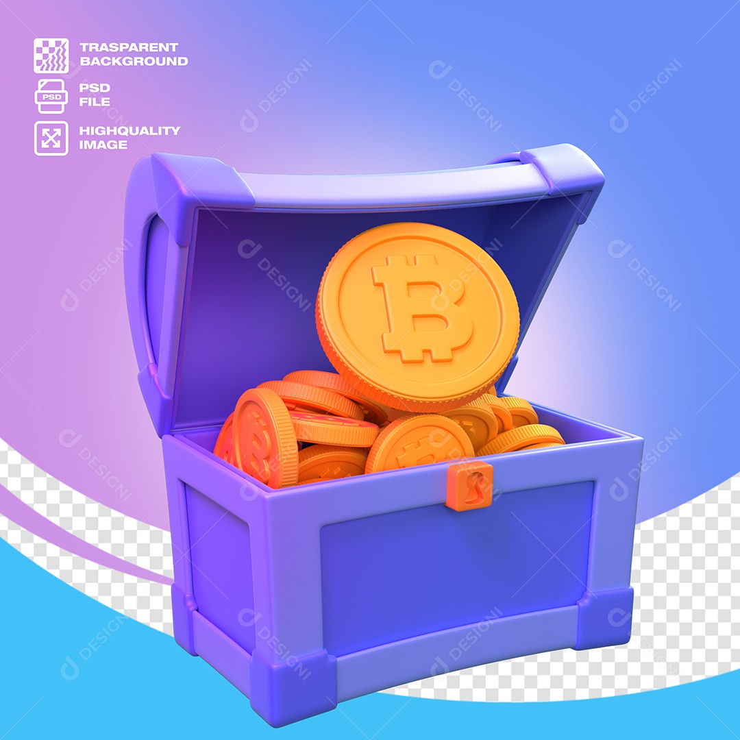 Baú Cheio de Moedas Elemento 3D para Composição PSD