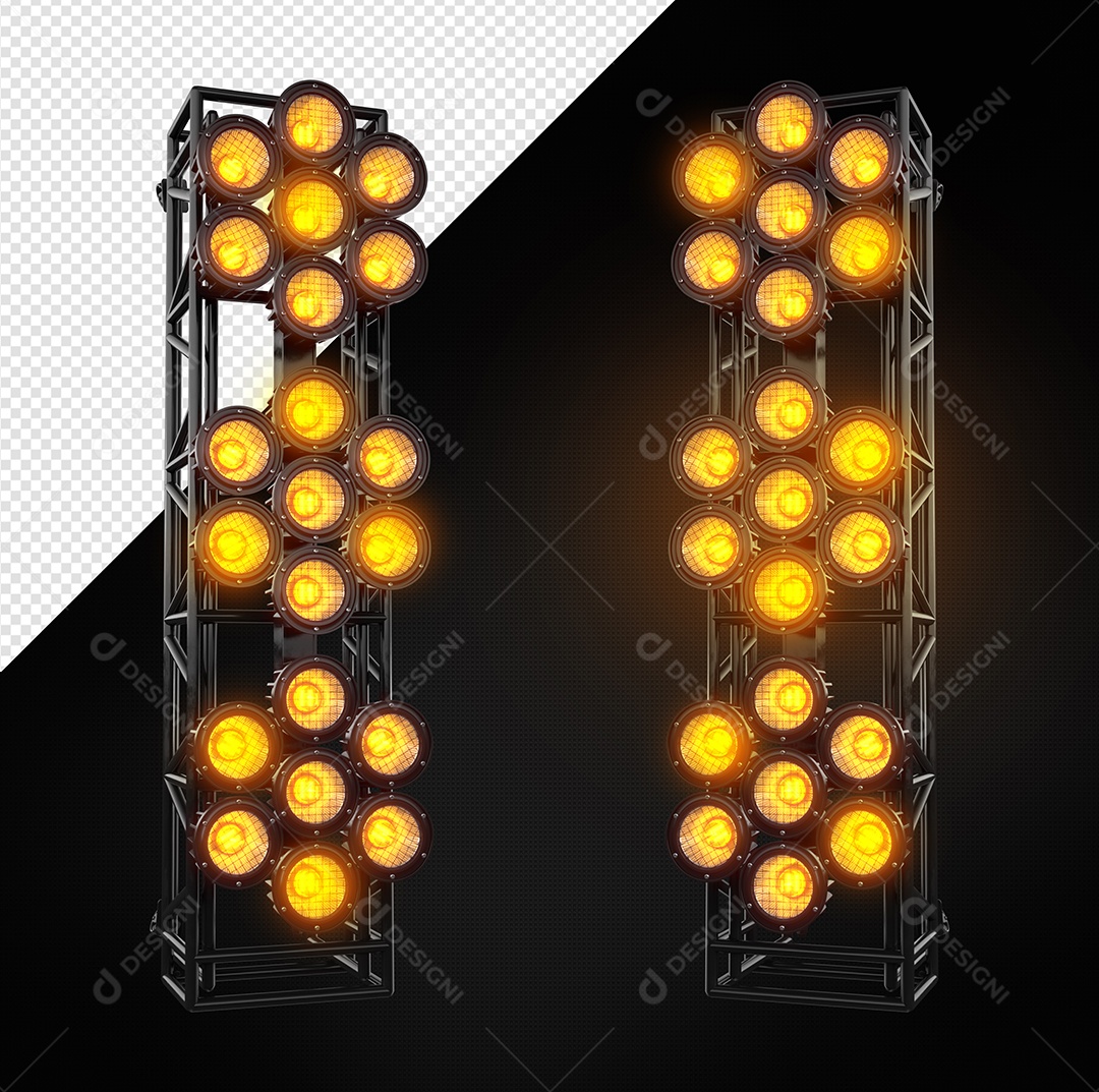 Placas Base Metal com Led Laranja Elemento 3D para Composição PSD