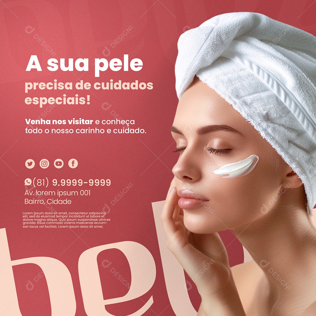 Estética a Sua Pele Precisa de Cuidados Especiais Social Media PSD Editável