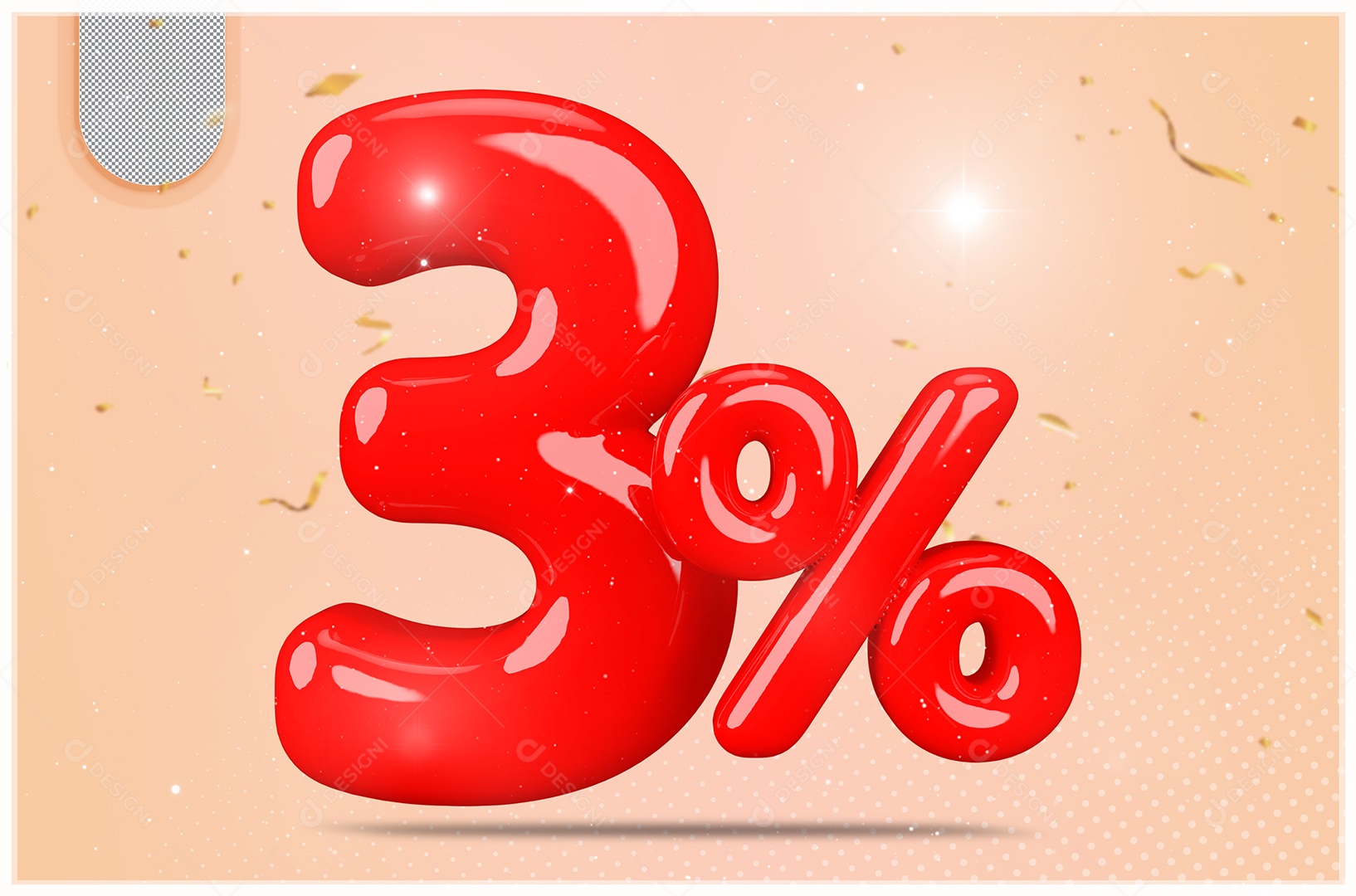 Desconto 3% Elemento 3D Dourado Para Coposição PSD
