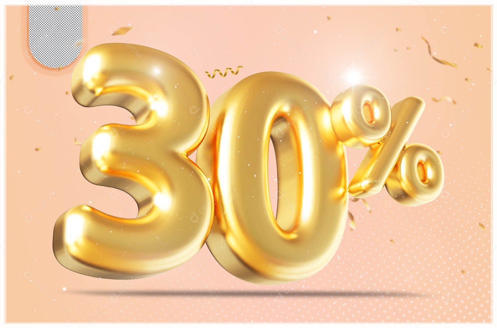 Desconto 30% Elemento 3D Dourado Para Coposição PSD