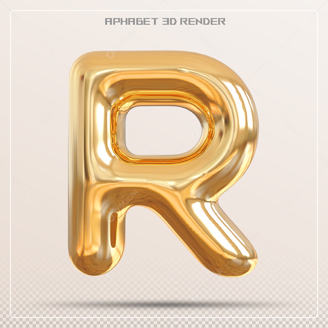 Letra 3D R Balão Dourado Para Composição PSD