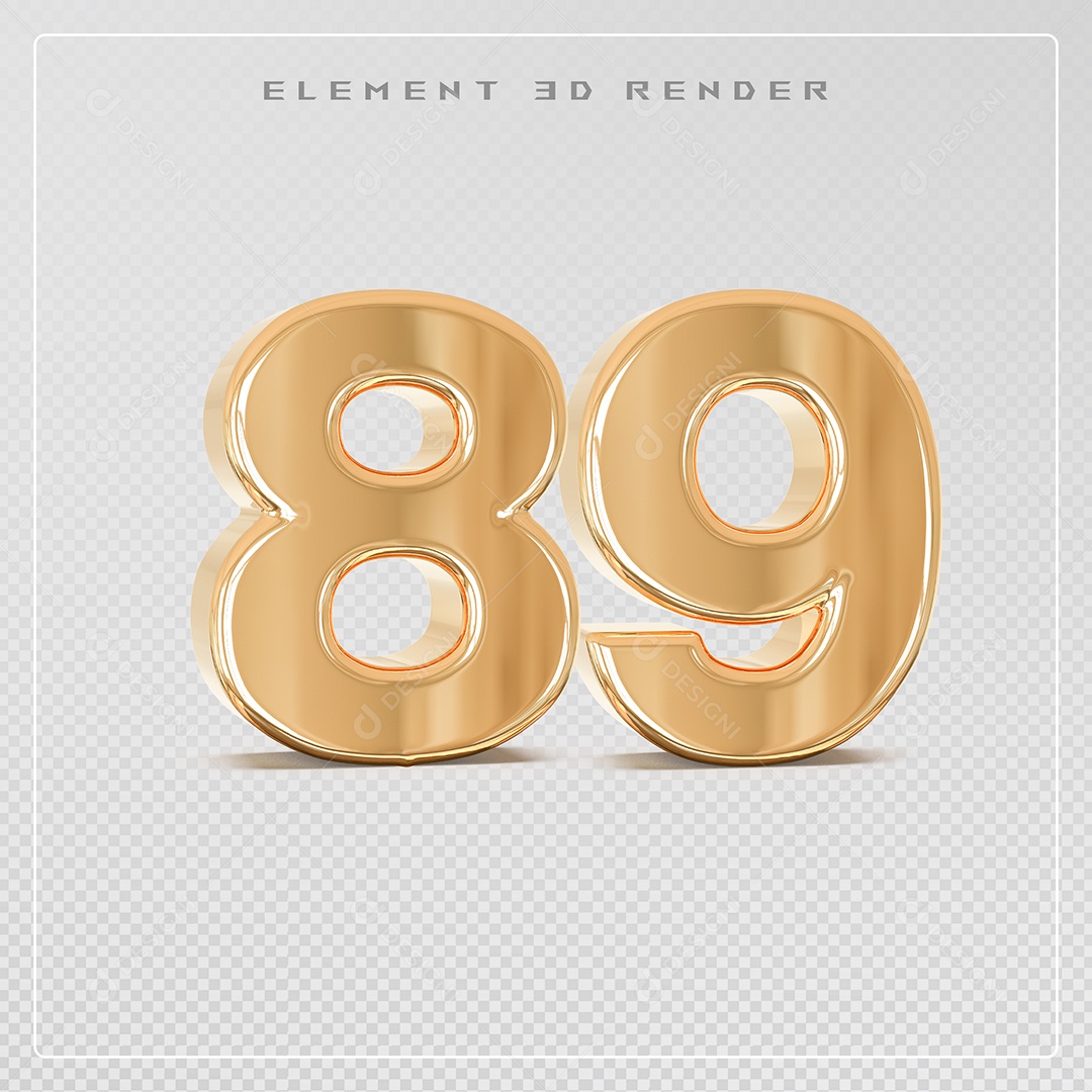 Número 89 3D Dourado para Composição PSD