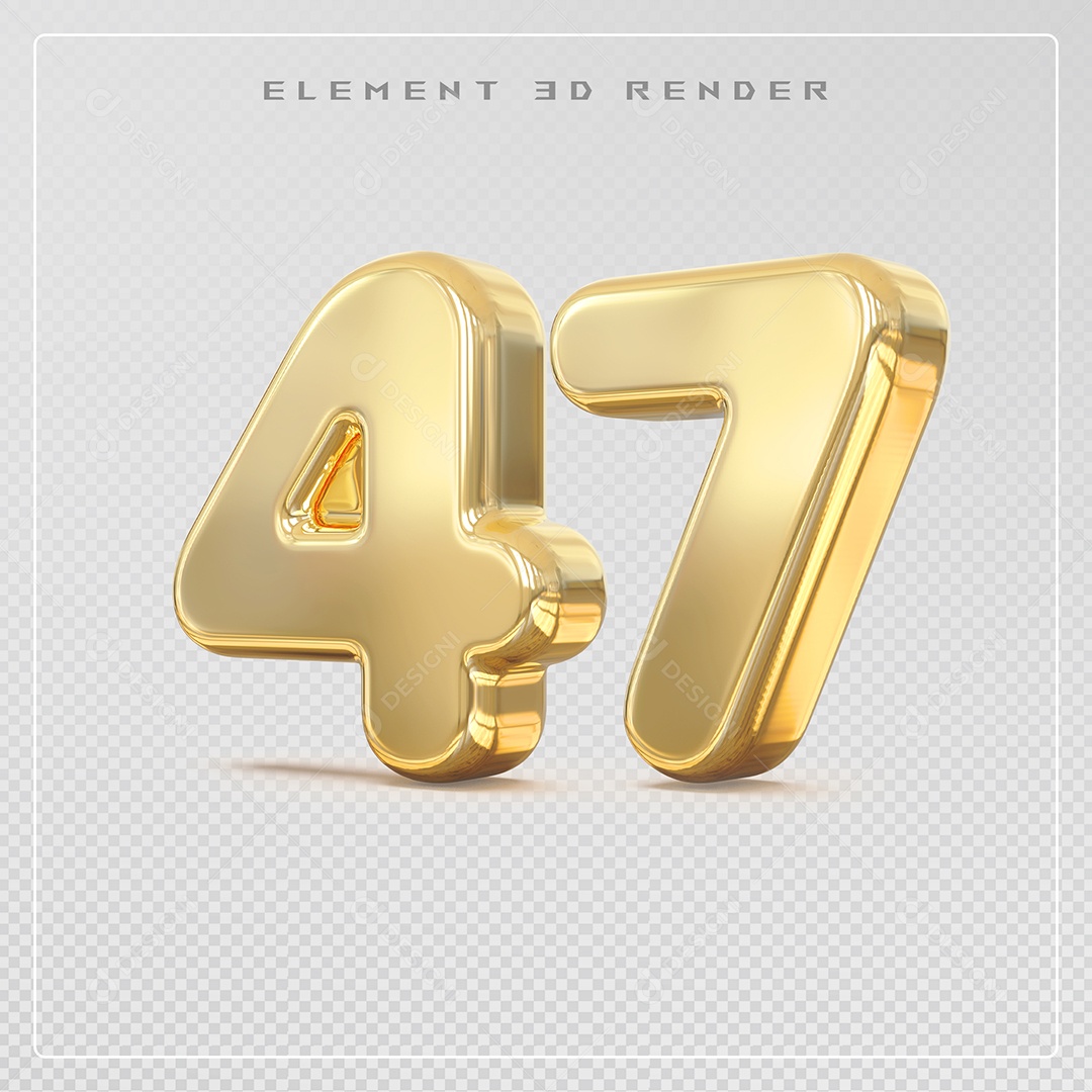 Número 47 3D Dourado para Composição PSD