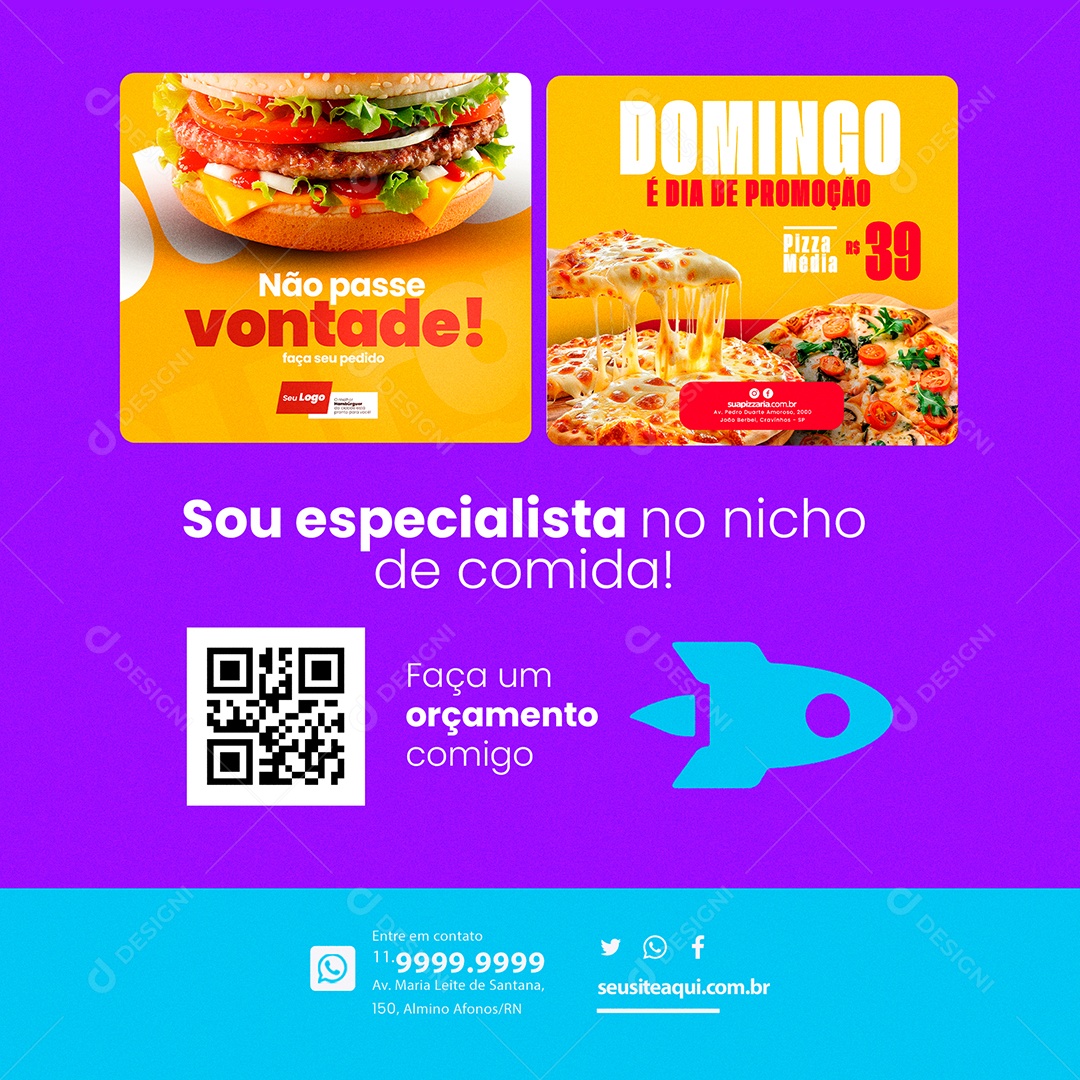 Portfólio Sou Especialista no Nicho de Comida Social Media PSD Editável