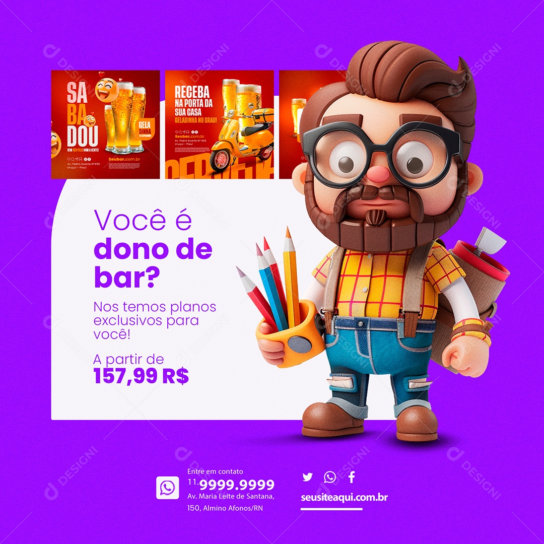 Portfólio Você é Dono de Bar Social Media PSD Editável