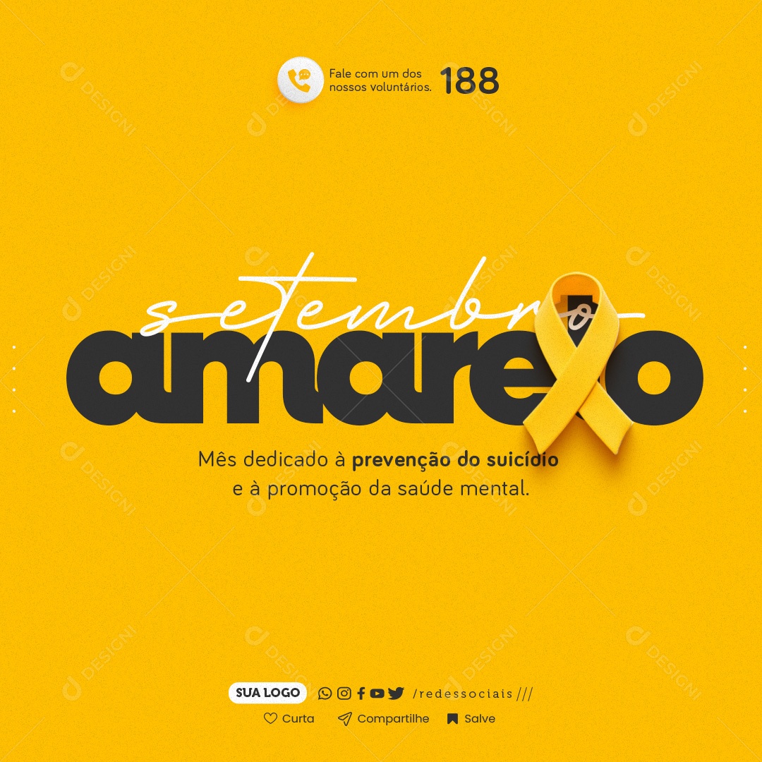 Setembro Amarelo Mês Dedicado a Prevenção do Suicídio Social Mídia PSD Editável