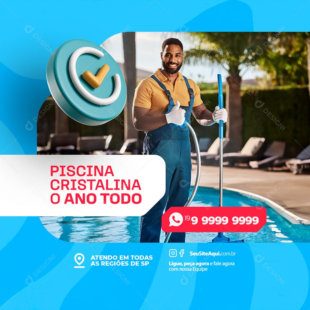 Vagas de Empregos Contrate Limpador de Piscina Social Media PSD Editável