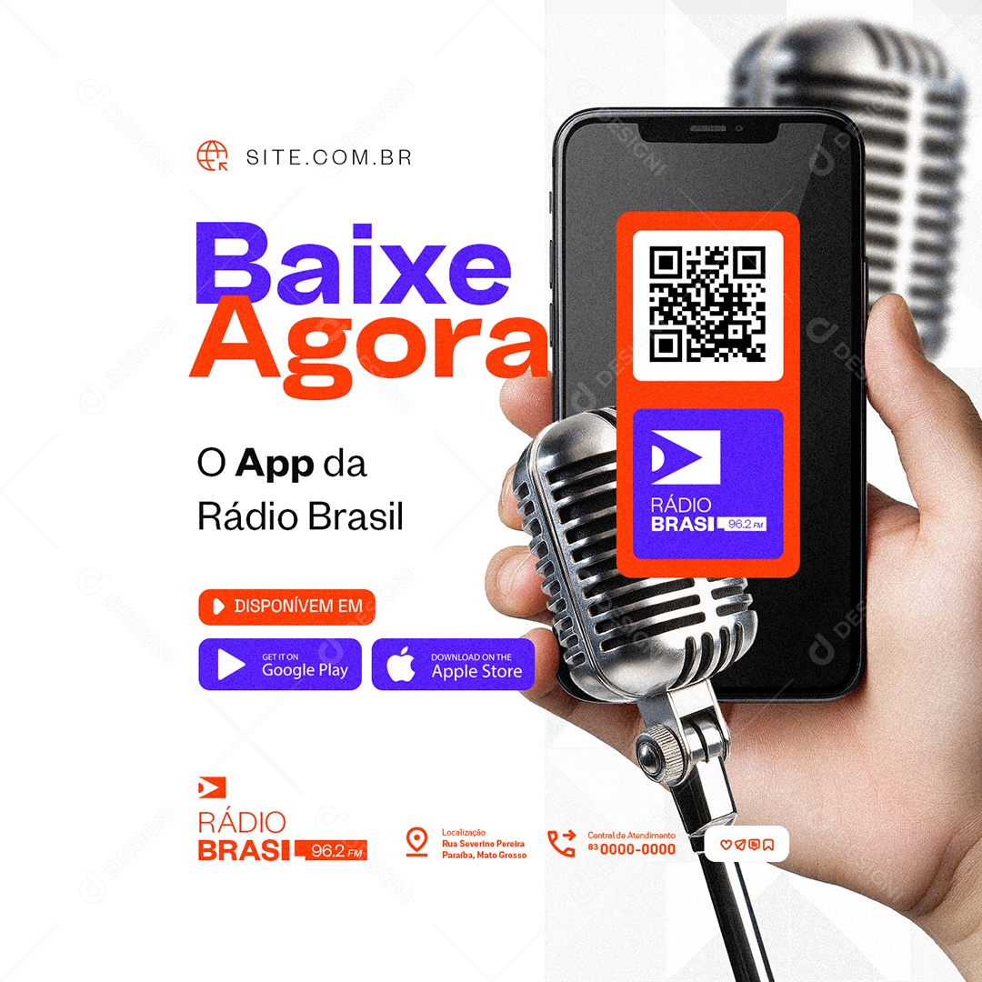 Baixe Agora O App da Rádio Brasil Social Media PSD Editável