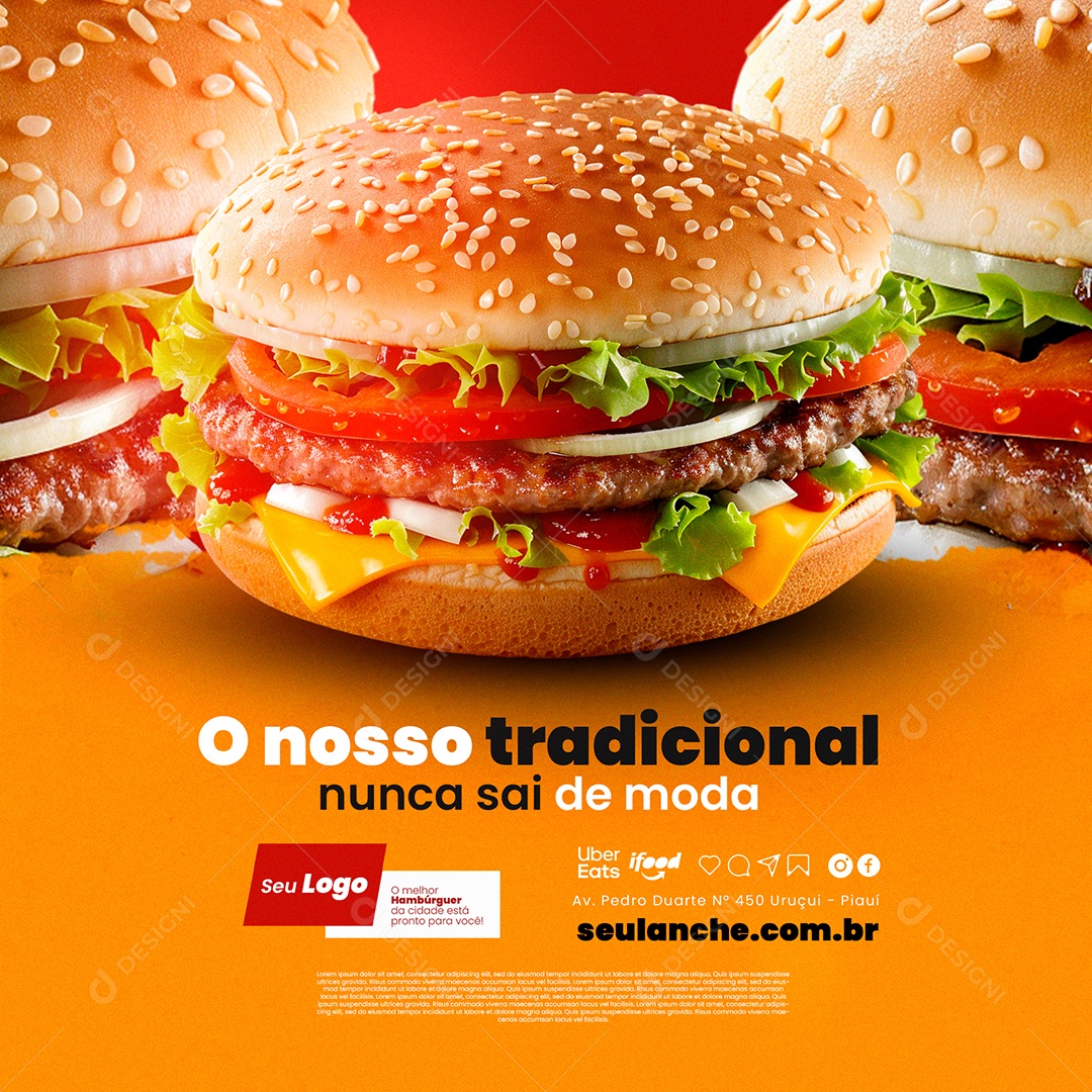 Hamburgueria o Nosso Tradicional Nunca Sai de Moda Social Media PSD Editável