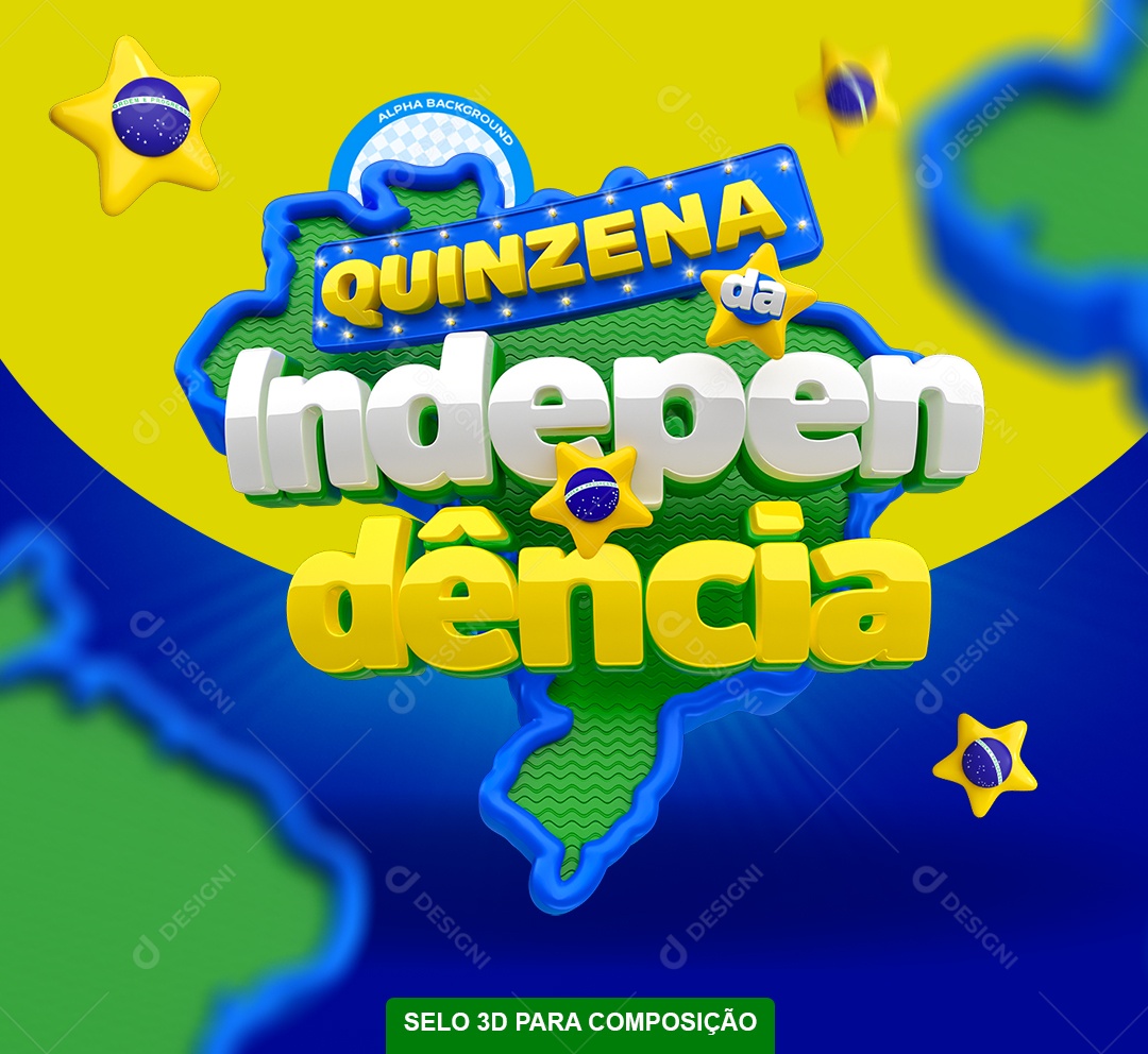 Selo 3D Quinzena da Independência Azul e Amarelo para Composição PSD