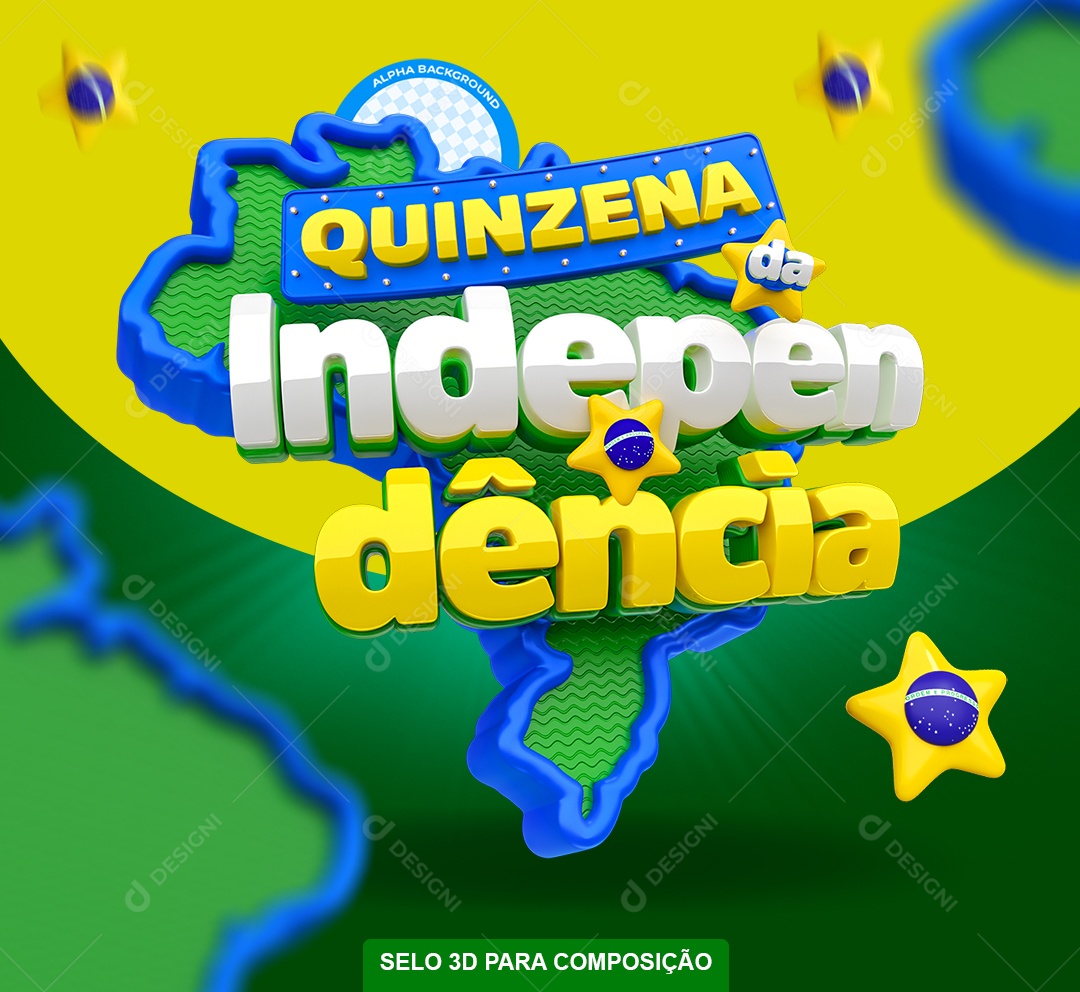 Quinzena da Independência Selo 3D Azul e Amarelo para Composição PSD