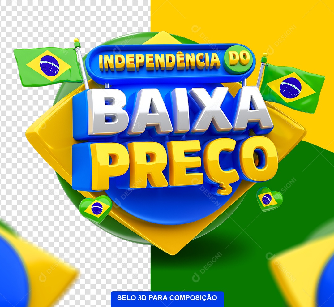 Independência do Baixa Preço Selo 3D Azul e Amarelo para Composição PSD
