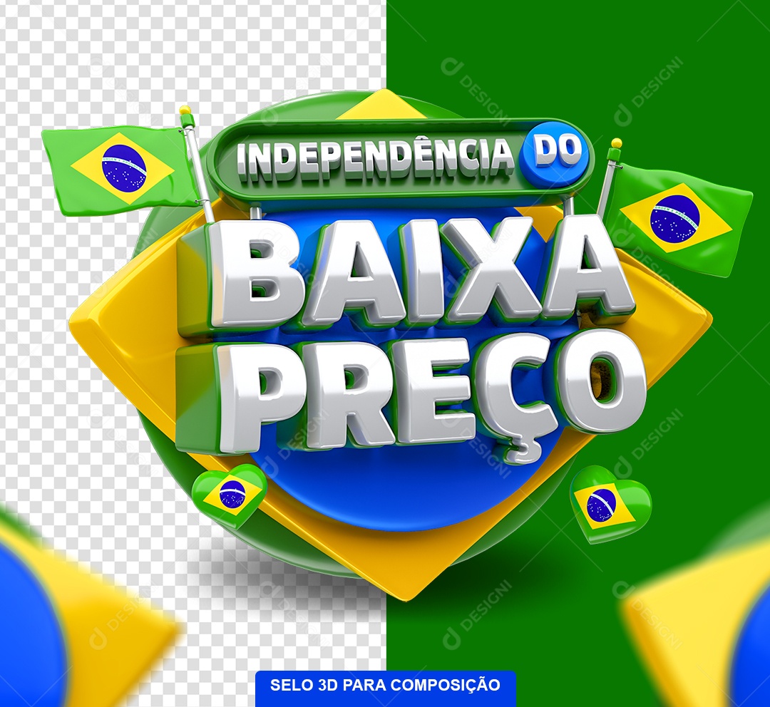 Selo 3D Independência do Baixa Preço Verde e Amarelo para Composição PSD