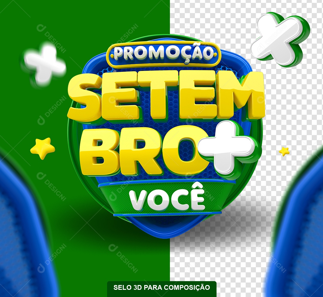 Selo 3D Promoção Setembro Mais Você Verde e Amarelo para Composição PSD