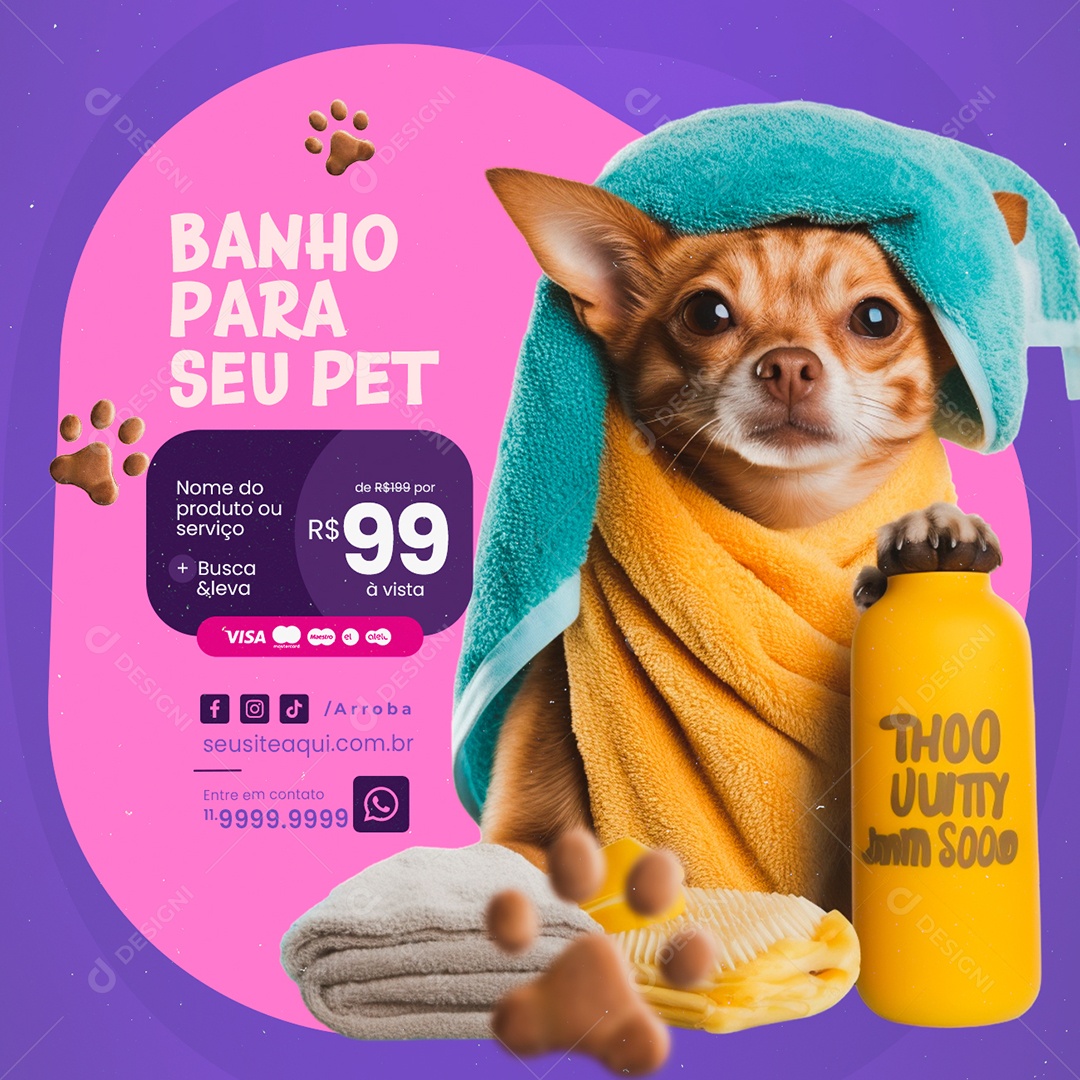 Petshop Banho para Seu Pet Social Media PSD Editável