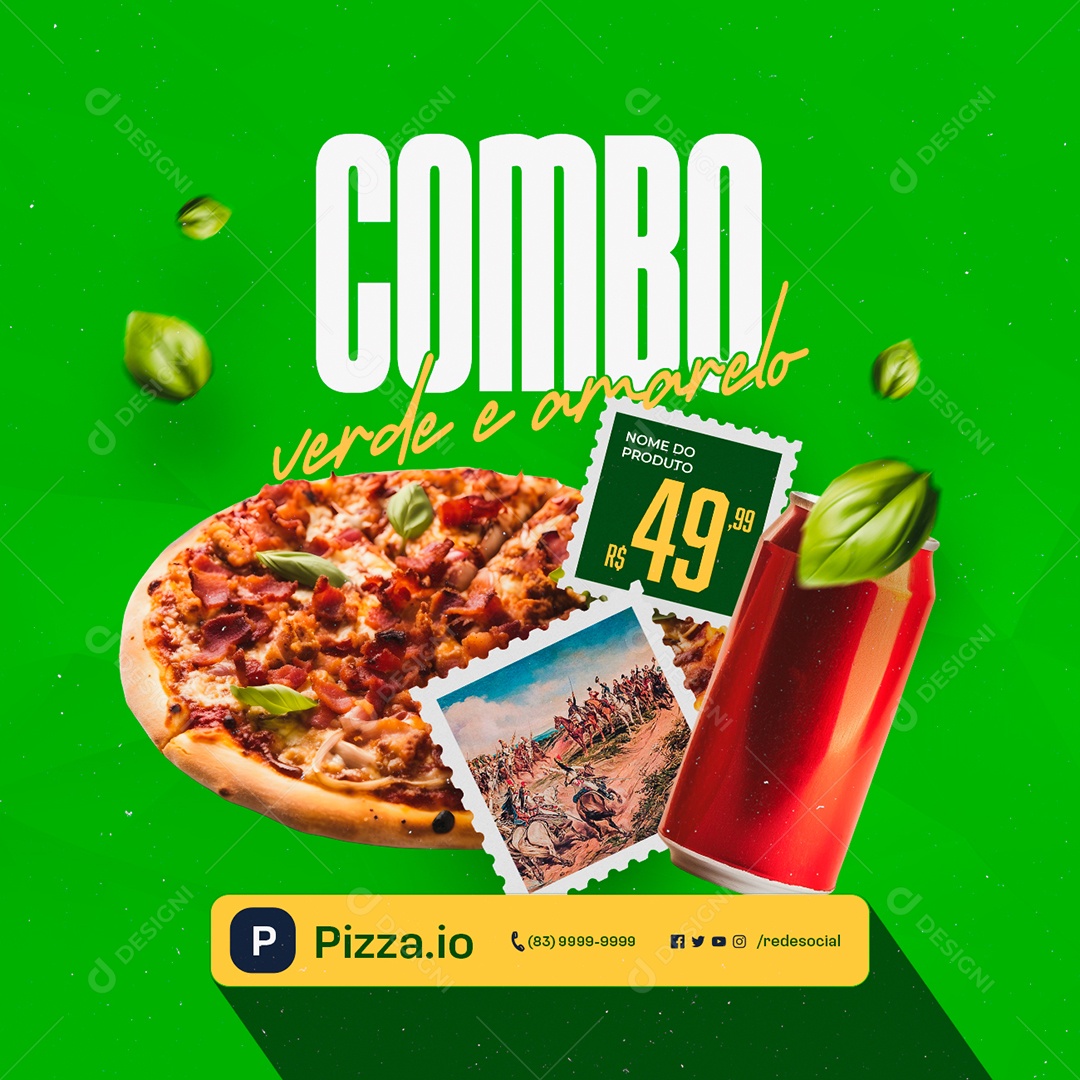 Pizzaria Combo Verde e Amarelo Social Media PSD Editável