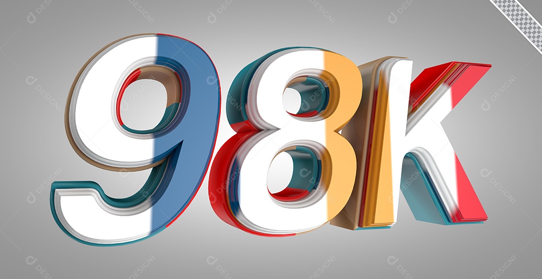 Seguidores 98K Elemento 3D Colorido para Composição PSD