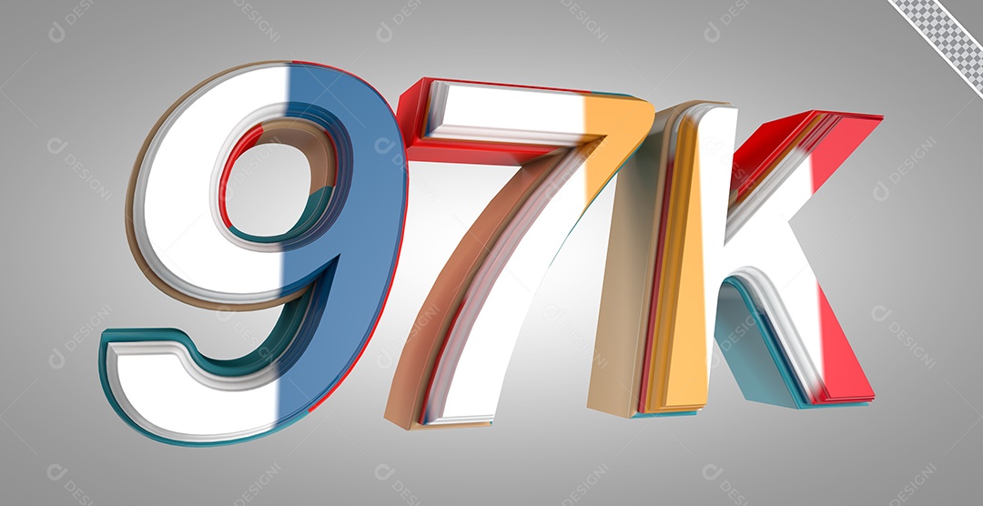 Seguidores 97K Elemento 3D Colorido para Composição PSD