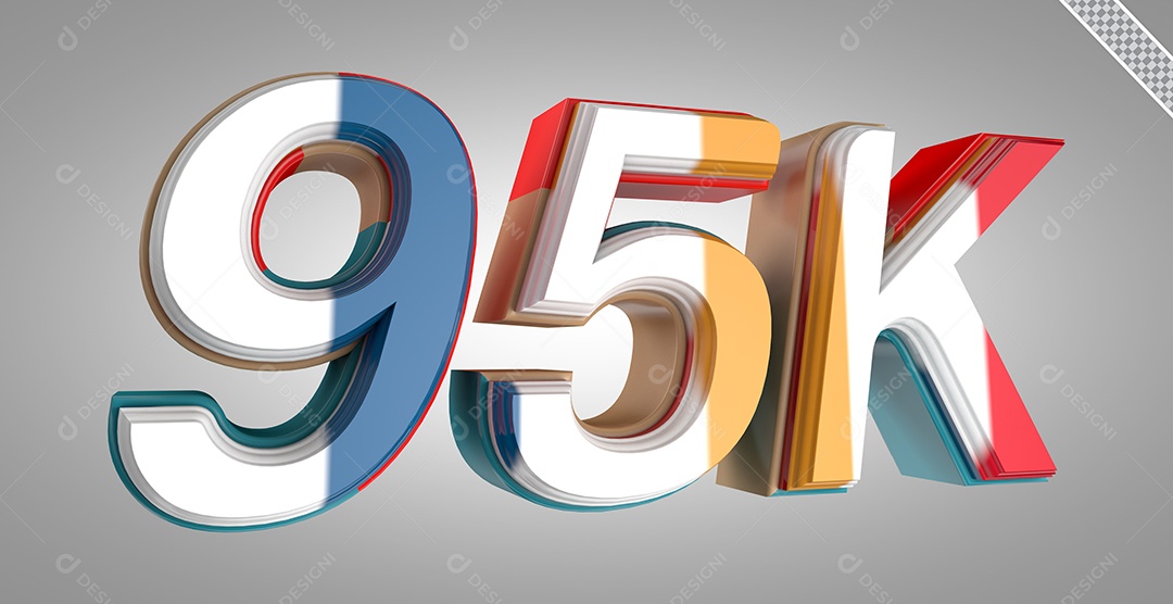Seguidores 95K Elemento 3D Colorido para Composição PSD