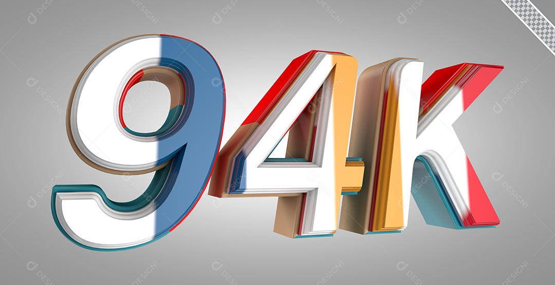 Seguidores 94K Elemento 3D Colorido para Composição PSD