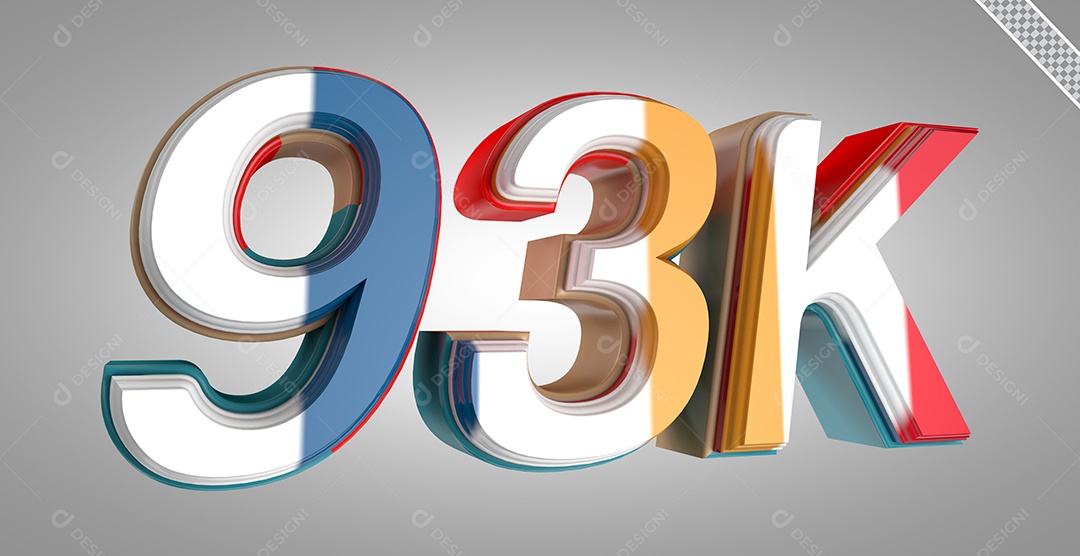 Seguidores 93K Elemento 3D Colorido para Composição PSD