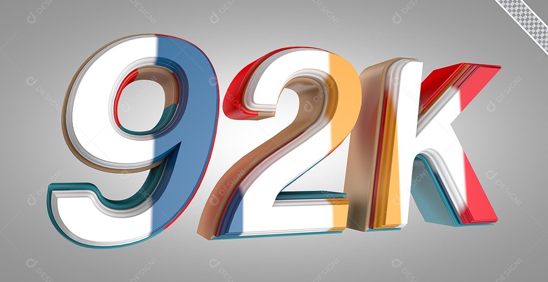 Seguidores 92K Elemento 3D Colorido para Composição PSD