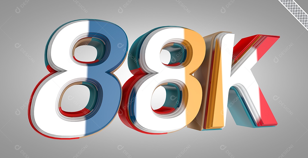 Seguidores 88K Elemento 3D Colorido para Composição PSD