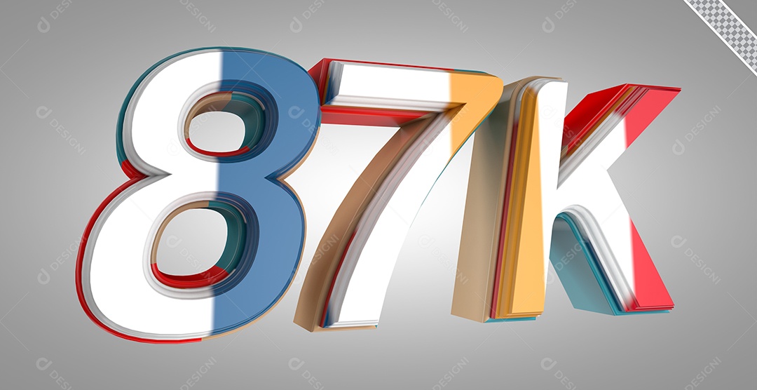 Seguidores 87K Elemento 3D Colorido para Composição PSD