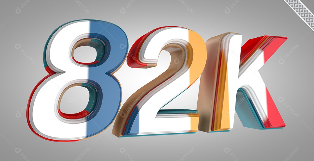 Seguidores 82K Elemento 3D Colorido para Composição PSD