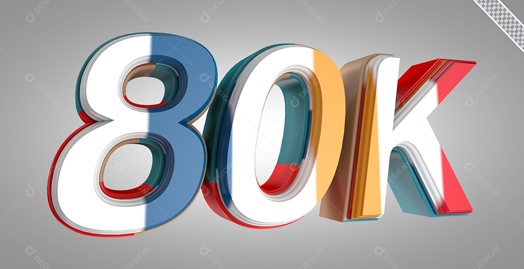 Seguidores 80K Elemento 3D Colorido para Composição PSD
