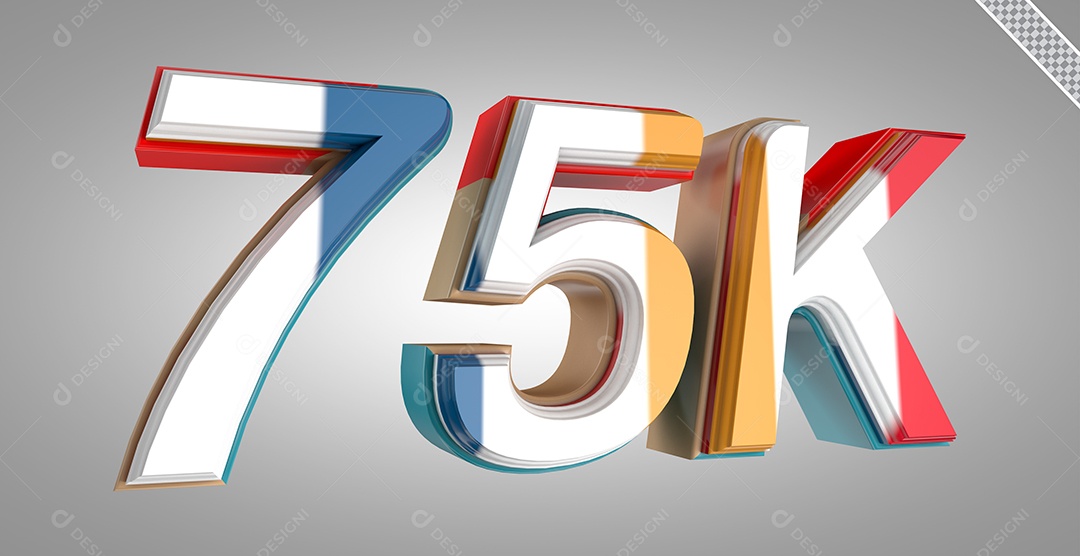 Seguidores 75K Elemento 3D Colorido para Composição PSD