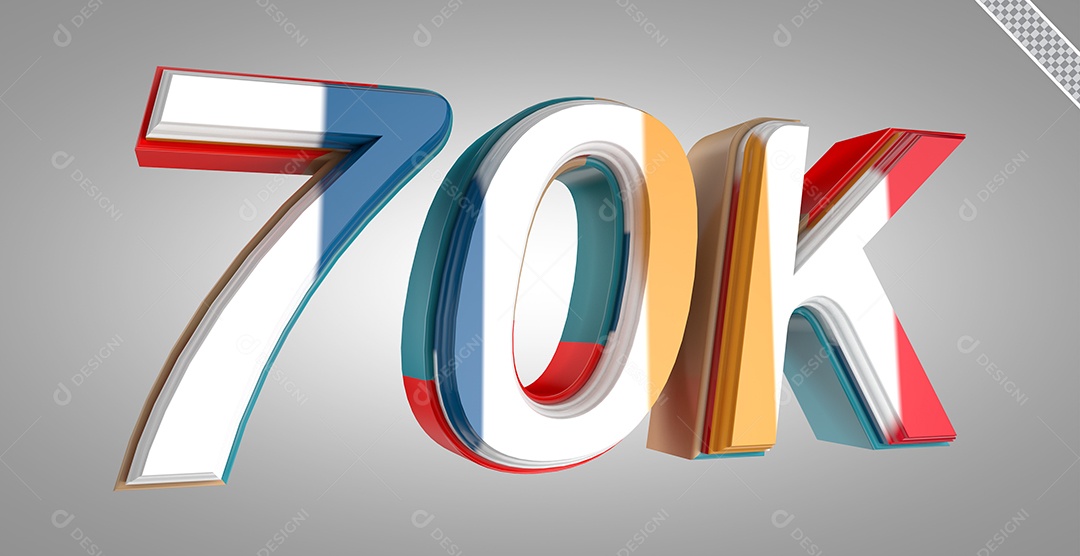 Seguidores 70K Elemento 3D Colorido para Composição PSD