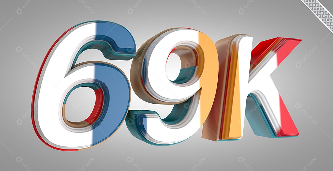 Seguidores 69K Elemento 3D Colorido para Composição PSD
