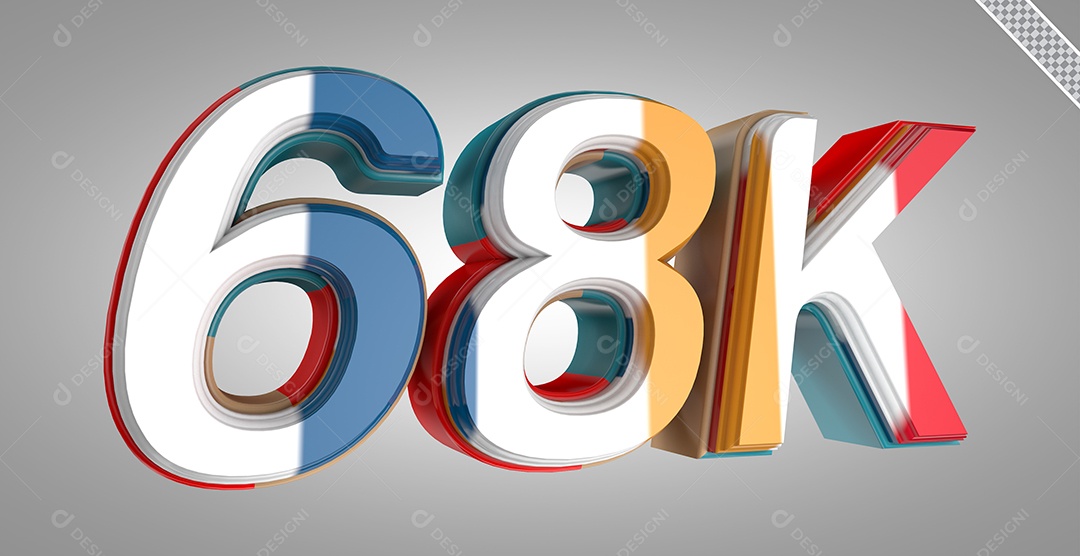 Seguidores 68K Elemento 3D Colorido para Composição PSD