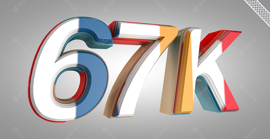 Seguidores 67K Elemento 3D Colorido para Composição PSD