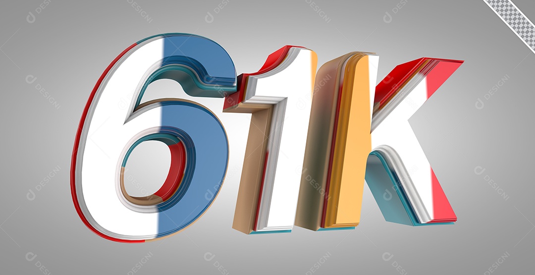 Seguidores 61K Elemento 3D Colorido para Composição PSD