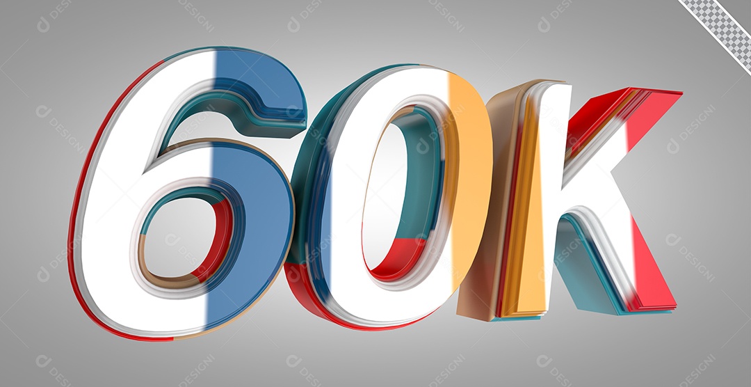 Seguidores 60K Elemento 3D Colorido para Composição PSD