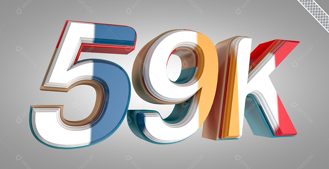 Seguidores 59K Elemento 3D Colorido para Composição PSD