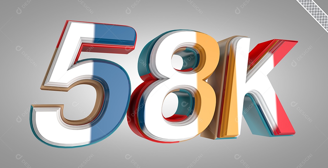 Seguidores 58K Elemento 3D Colorido para Composição PSD